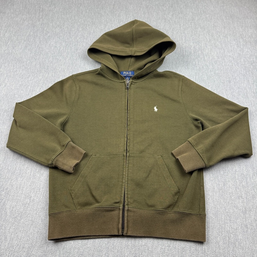 Polo Ralph Lauren Hoodie Kids Medium 10-12 Olive Green Full Zip Sweatshirt Pony